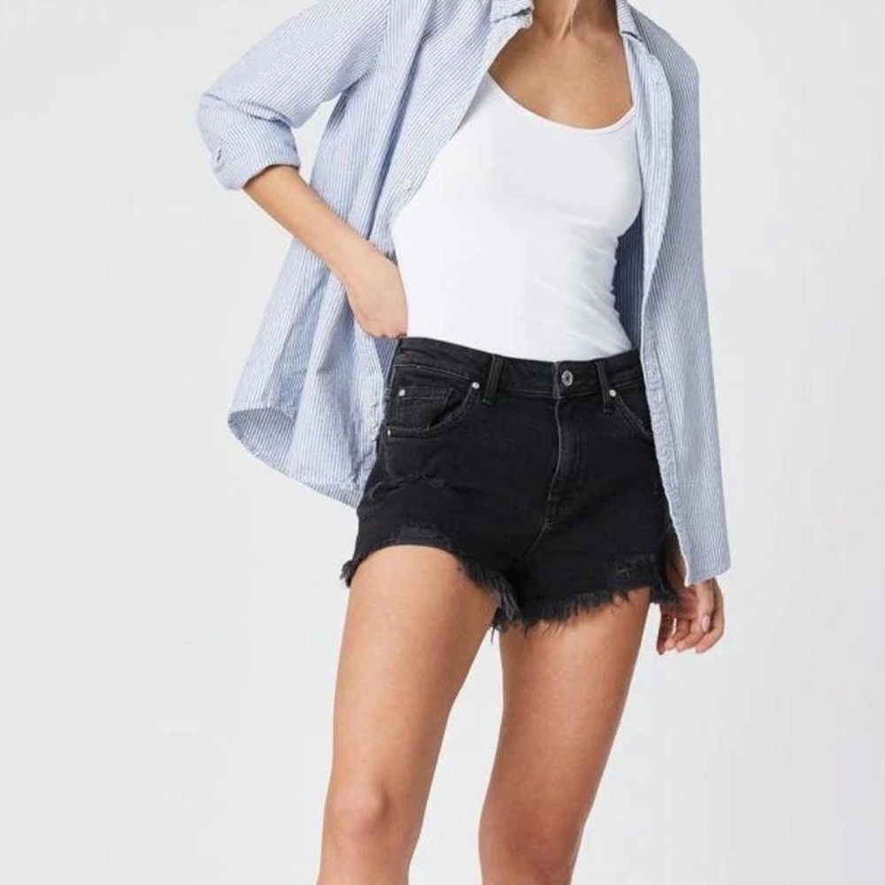 Mavi Rosie Boyfriend Shorts High Rise Smoke Ripped 90s Black Denim Shorts